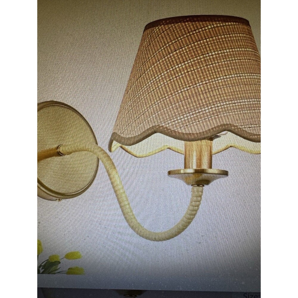 Vintage Industrial Wall Sconce with Rattan Shade and Antique Brass Finish